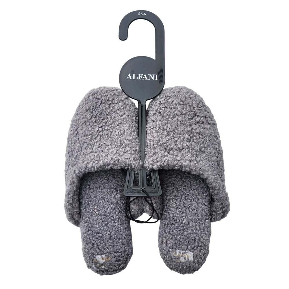 Alfani Women Grey Soft Shearling Slide Boxed Indoor Lounge Slipper Size 5-6